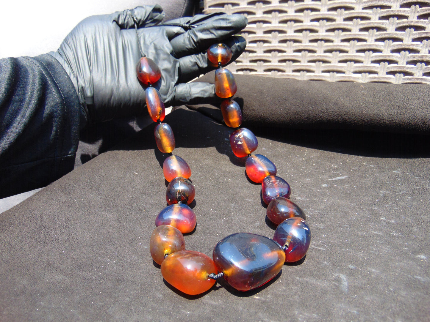 128 gr Small Beads Combination Necklace Indonesian Blue Amber for Healing A17K30