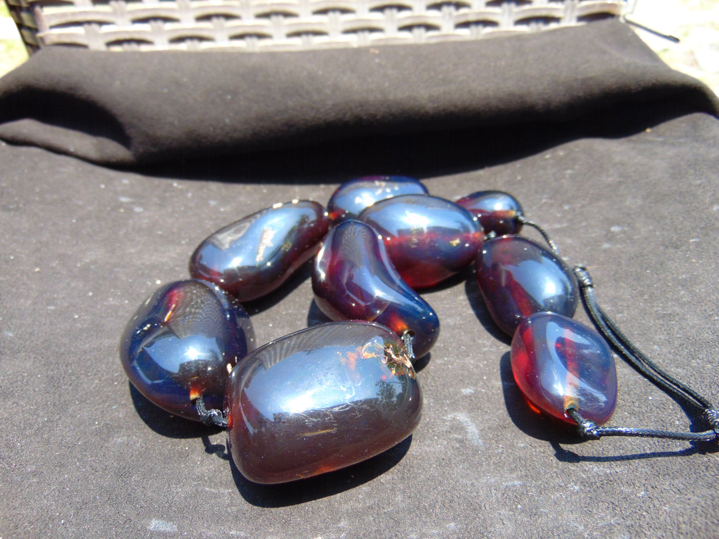 266 gr 9 beads Big Necklace Indonesian Cherry Red Blue Amber for Healing A9K27