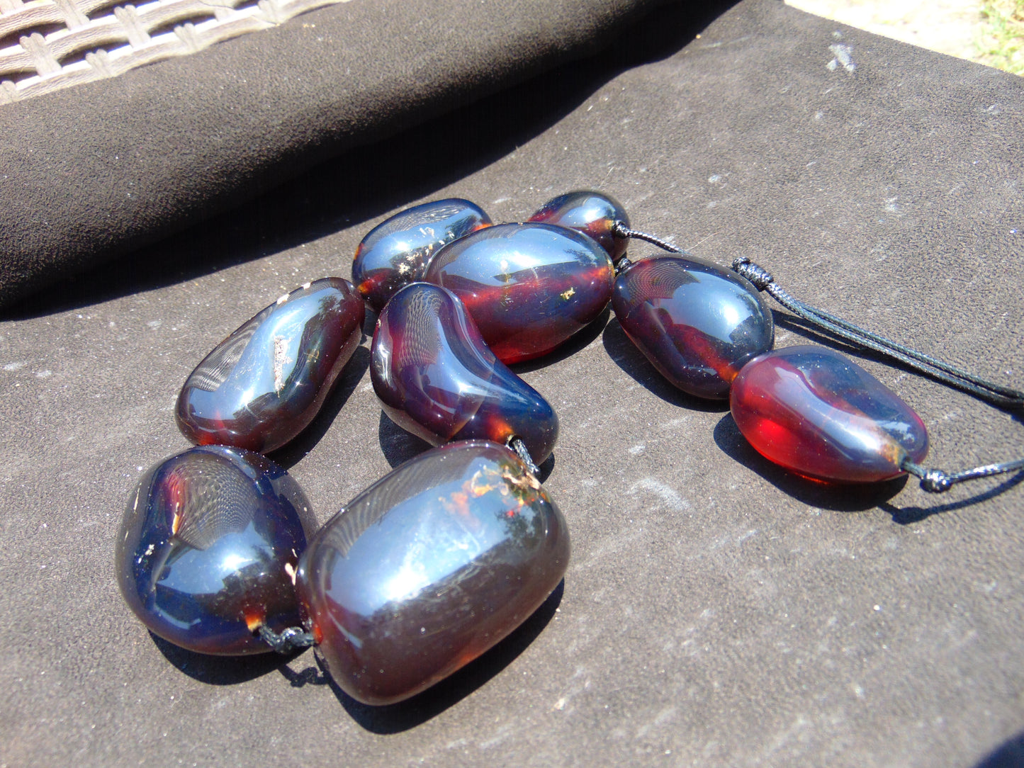 266 gr 9 beads Big Necklace Indonesian Cherry Red Blue Amber for Healing A9K27