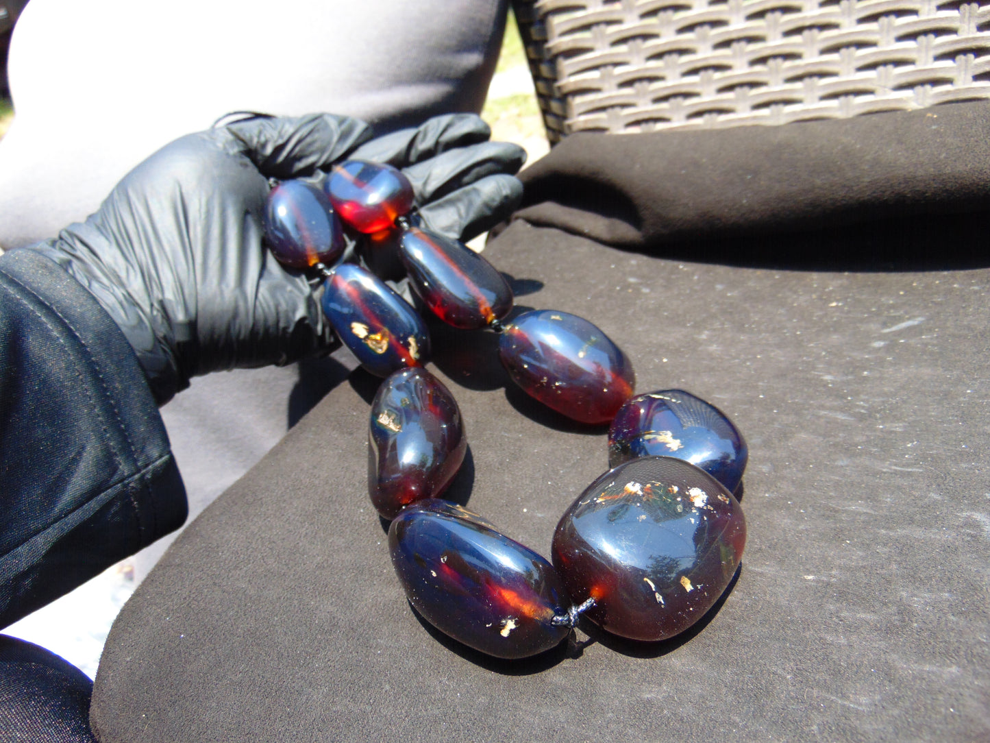 266 gr 9 beads Big Necklace Indonesian Cherry Red Blue Amber for Healing A9K27