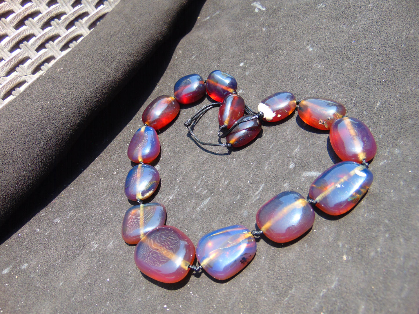 92 gr Small Beads Combination Necklace Indonesian Blue Amber for Healing A15K3
