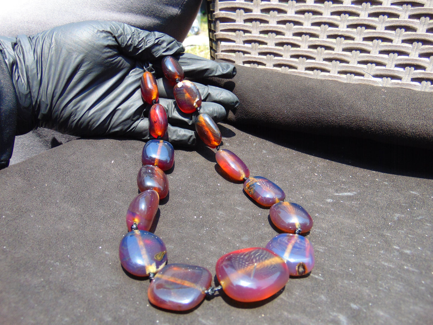 92 gr Small Beads Combination Necklace Indonesian Blue Amber for Healing A15K3