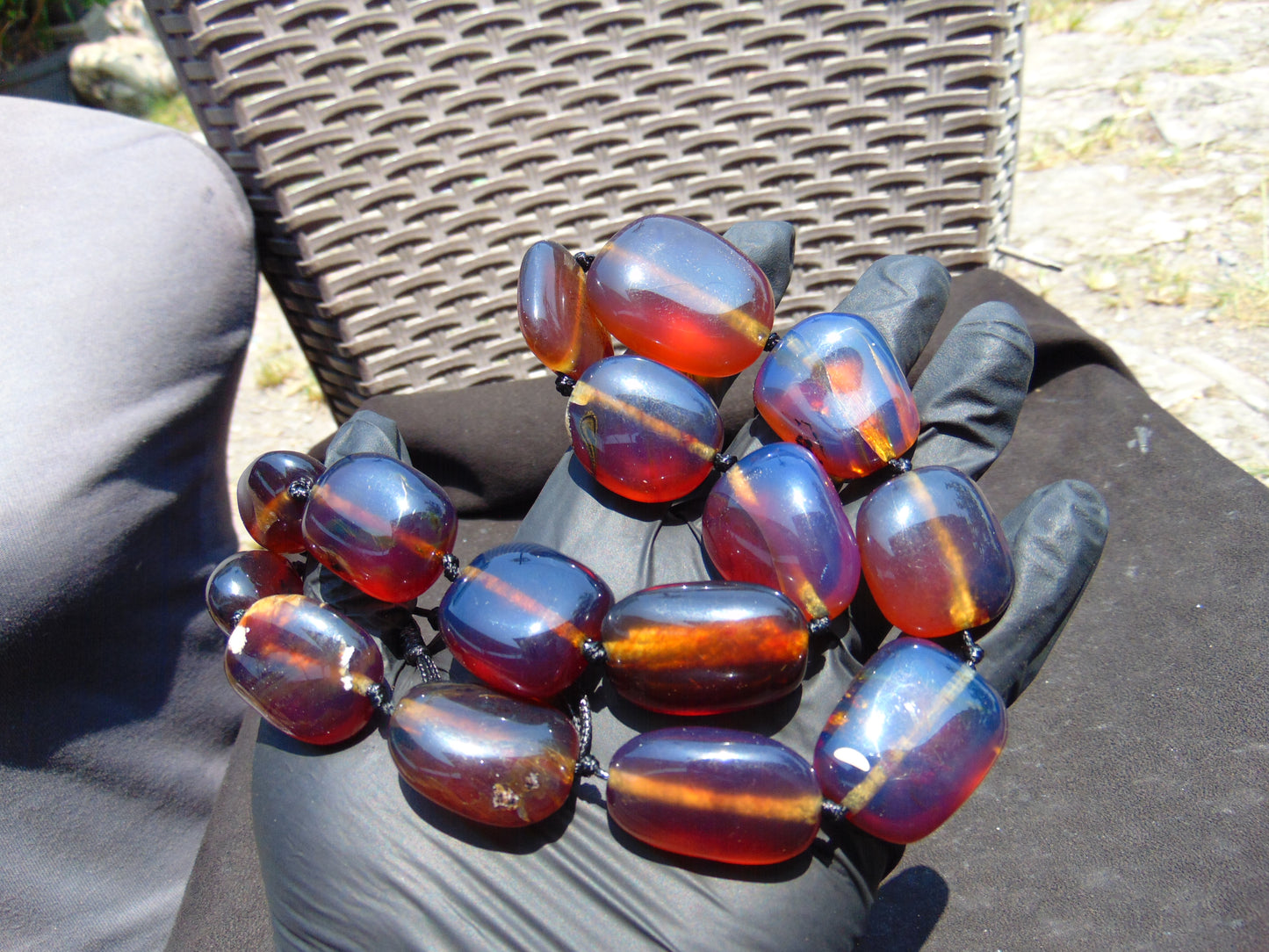 92 gr Small Beads Combination Necklace Indonesian Blue Amber for Healing A15K3