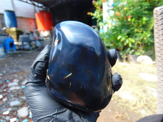 360 gr Blue Polished Indonesia Black Blue Amber for Healing ML115
