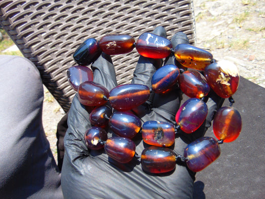 96 gr Small Beads Combination Necklace Indonesian Blue Amber for Healing A19K9