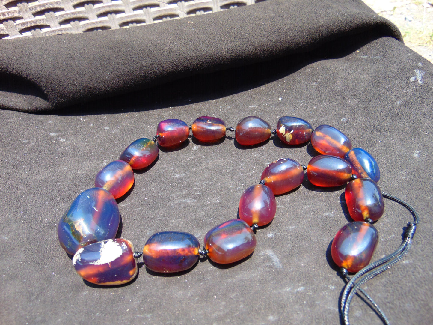 114 gr Small Beads Combination Necklace Indonesian Red Blue Amber for Healing A17K4