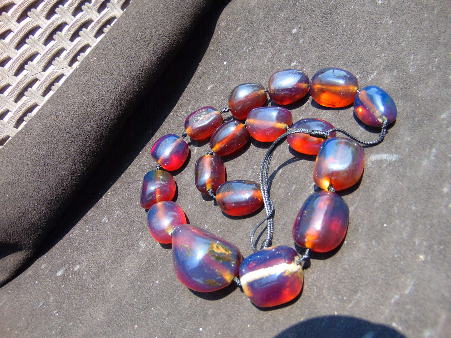 114 gr Small Beads Combination Necklace Indonesian Red Blue Amber for Healing A17K4