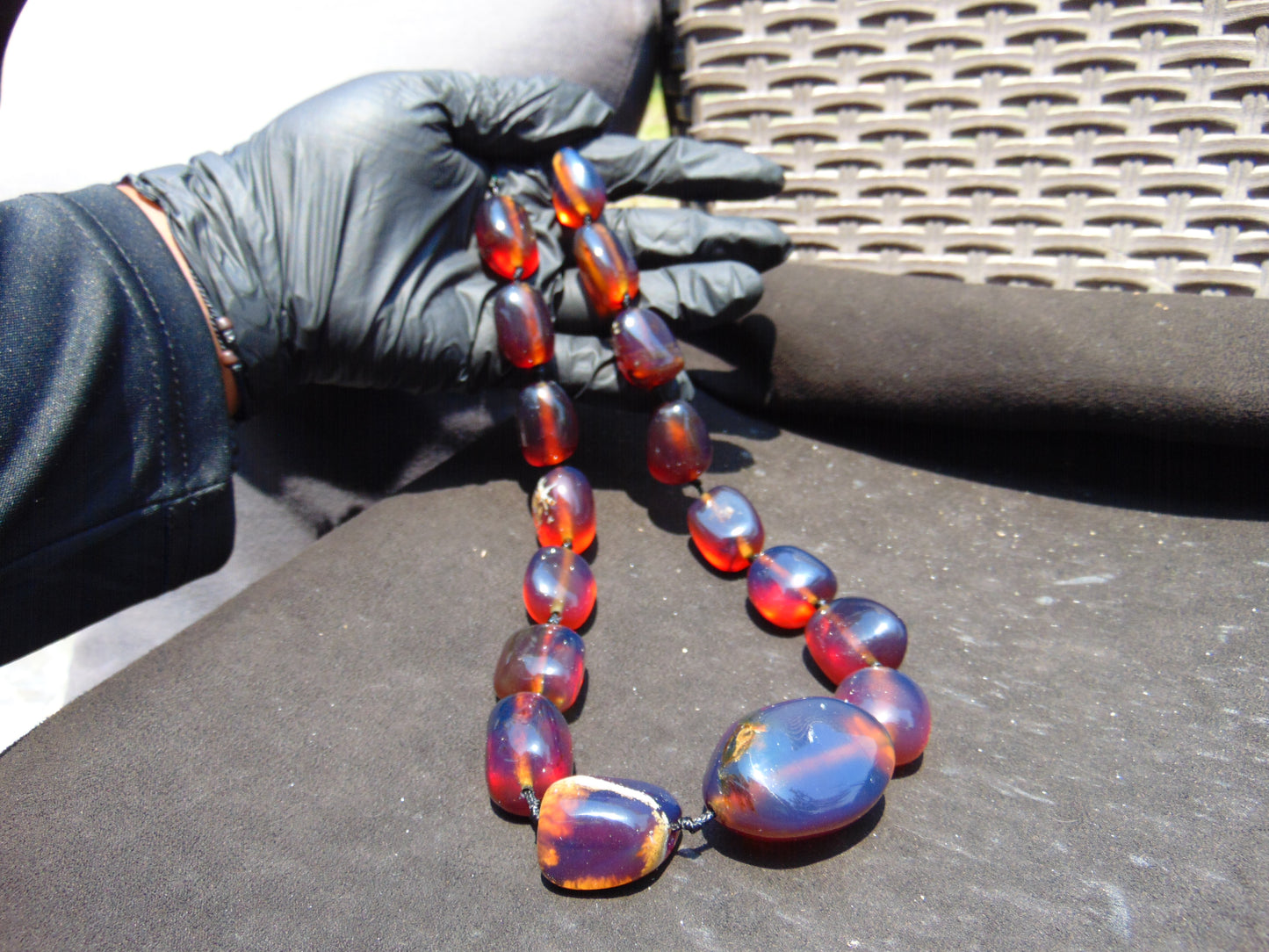 114 gr Small Beads Combination Necklace Indonesian Red Blue Amber for Healing A17K4