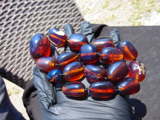 114 gr Small Beads Combination Necklace Indonesian Red Blue Amber for Healing A17K4