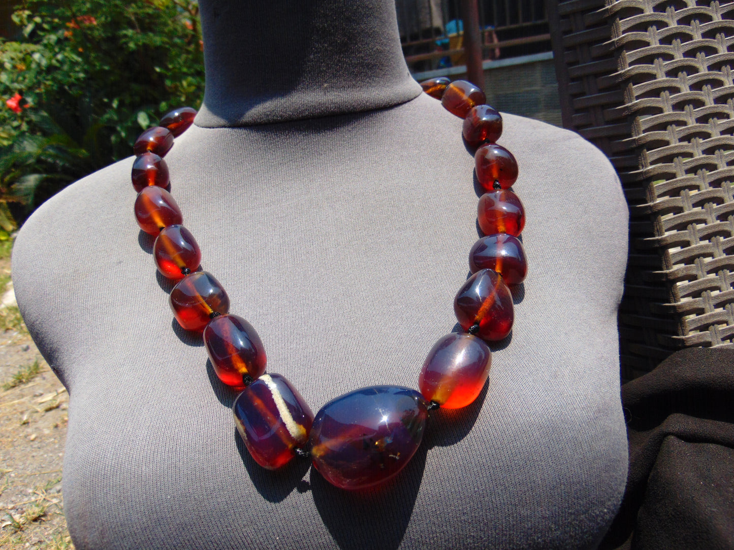 114 gr Small Beads Combination Necklace Indonesian Red Blue Amber for Healing A17K4