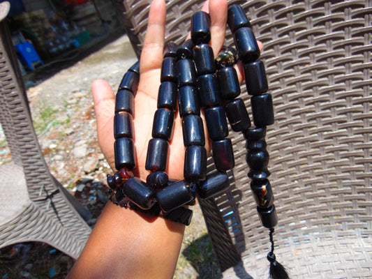 166gr Komboloi Tasbih Rosary 33+2 Beads 16x22 mm Indonesian Black  Amber for Healing 26COAR24