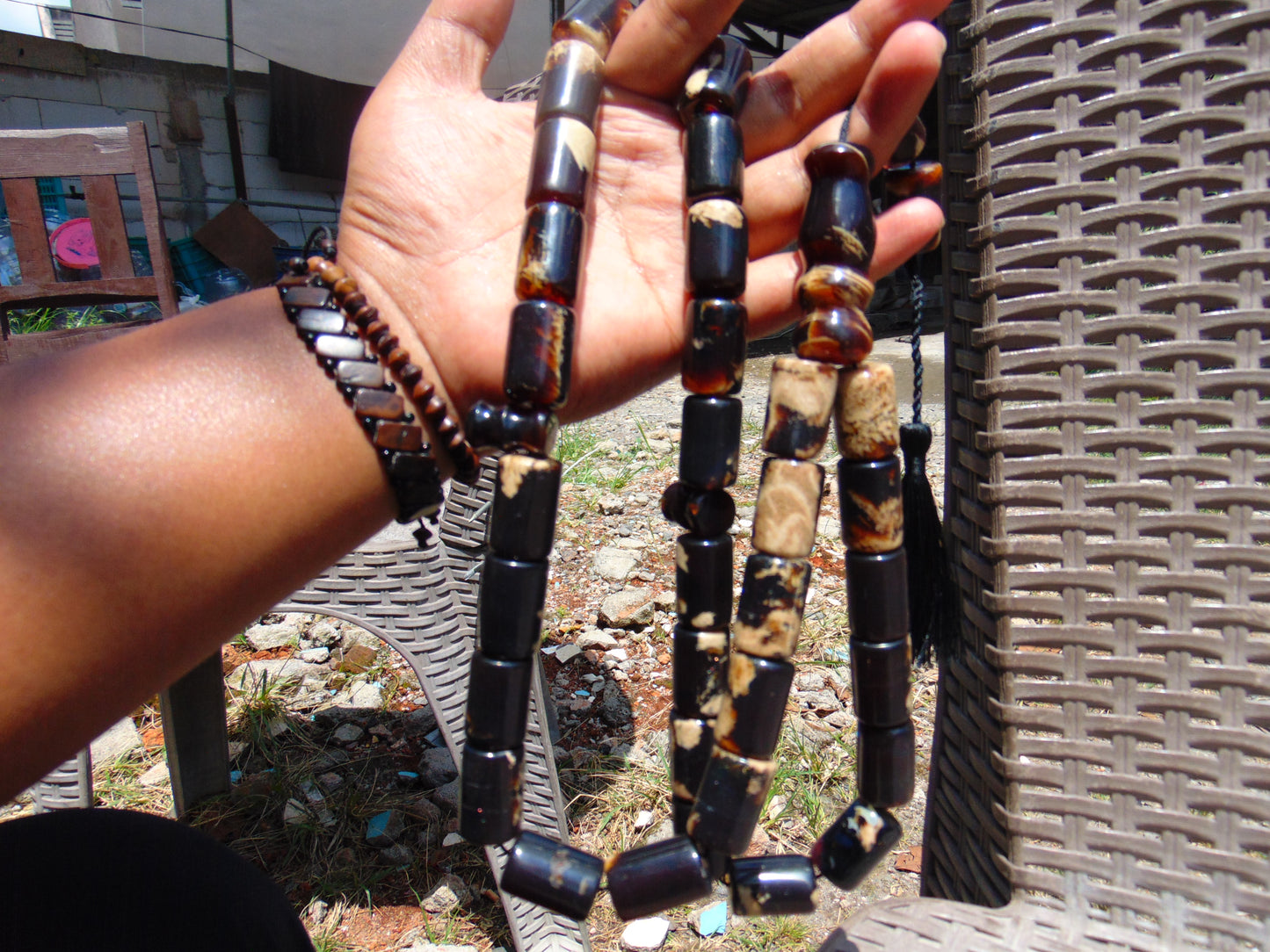 174 gr Komboloi Tasbih Rosary 33+2 Beads 16x22 mm Indonesian Dark White Amber for Healing 26COAR34