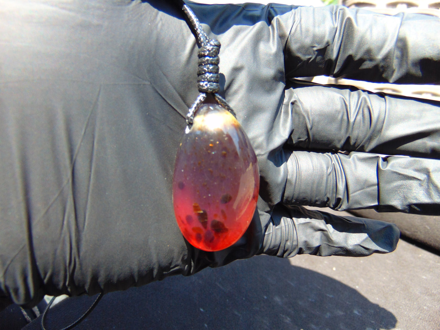 11 gram Pendant Indonesian Inclusion Red Blue Amber for Healing A26