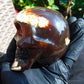 292 grams Skull Carving Indonesian Red White Zebra Amber for healing 96x73 mm AJT102