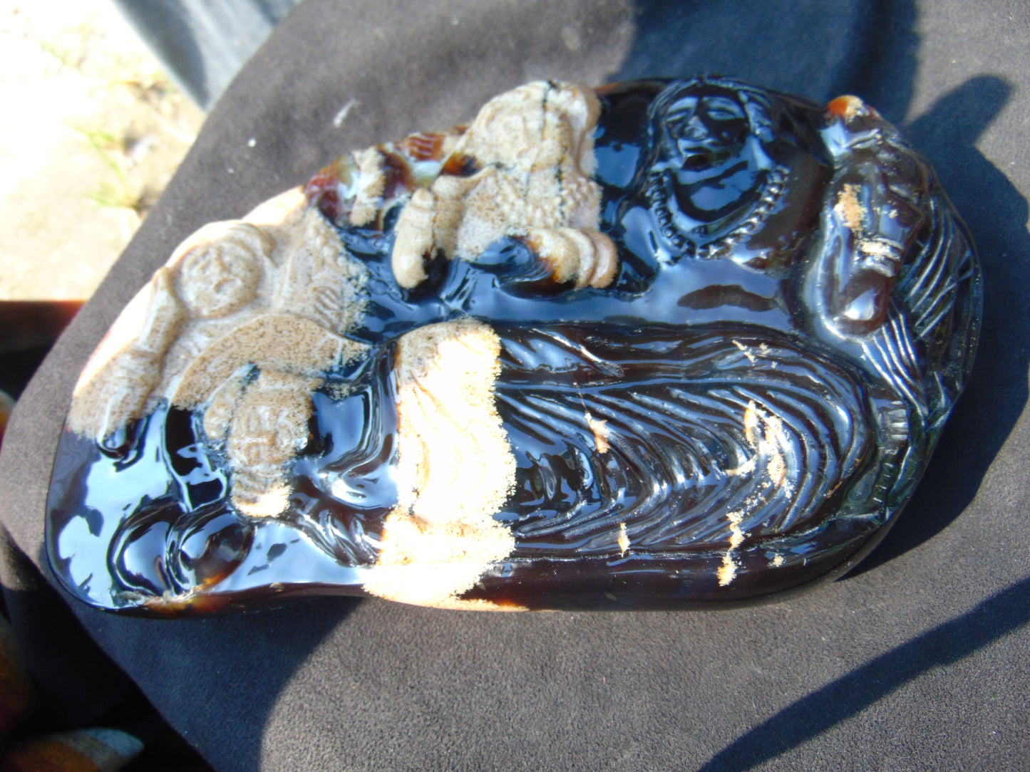 1240 gr Sleep Buddha with 5 Face Dream 250x150x50 mm Indonesia Zebra Amber