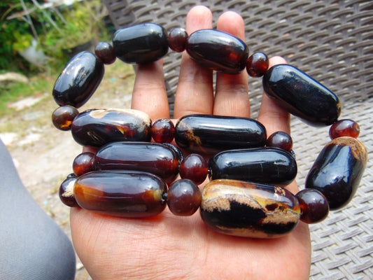 116 gr Small Necklace beads Indonesian Dark Blue Red Amber for Healing 26NE11