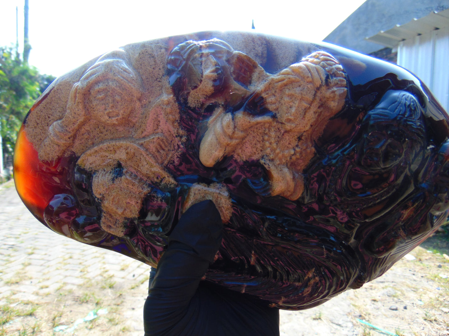 1240 gr Sleep Buddha with 5 Face Dream 250x150x50 mm Indonesia Zebra Amber