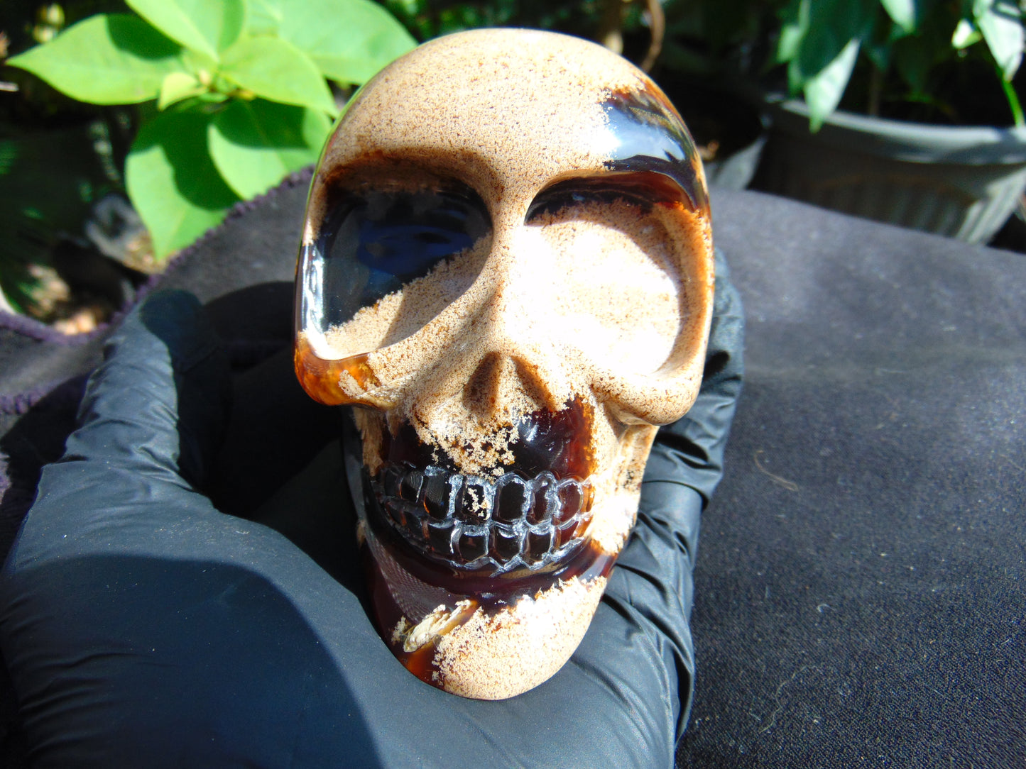 325 grams Skull Carving Indonesian Sumatran Blue White Amber for healing  94x68 mm AJT101