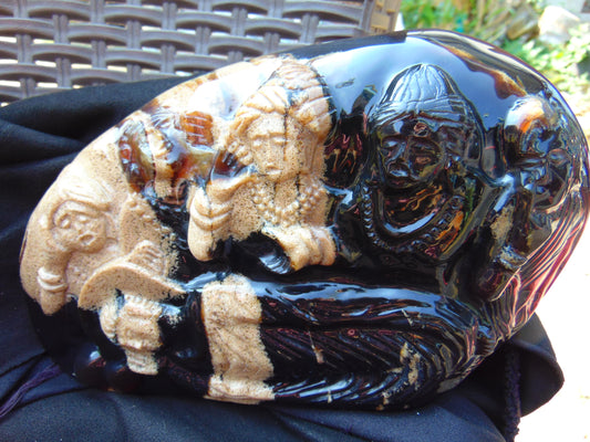 1240 gr Sleep Buddha with 5 Face Dream 250x150x50 mm Indonesia Zebra Amber