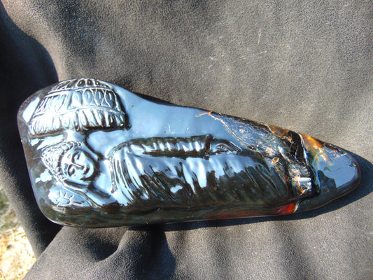 604 gr Sleep Buddha under bodhi tree 220x100x50 mm Indonesia Black Amber