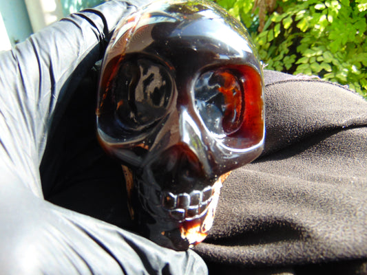 266 gr Red Amber Skull Carving: Indonesian Healing Crystal (85x66 mm) AJT105