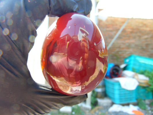 132 gr Shaped Egg 72x59 mm Indonesian Cherry Red Amber for Healing AJT377