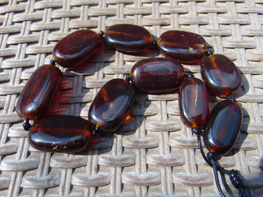 84 gr Small Necklace 10 beads Indonesian Crystal Red Amber for Healing 26NE39