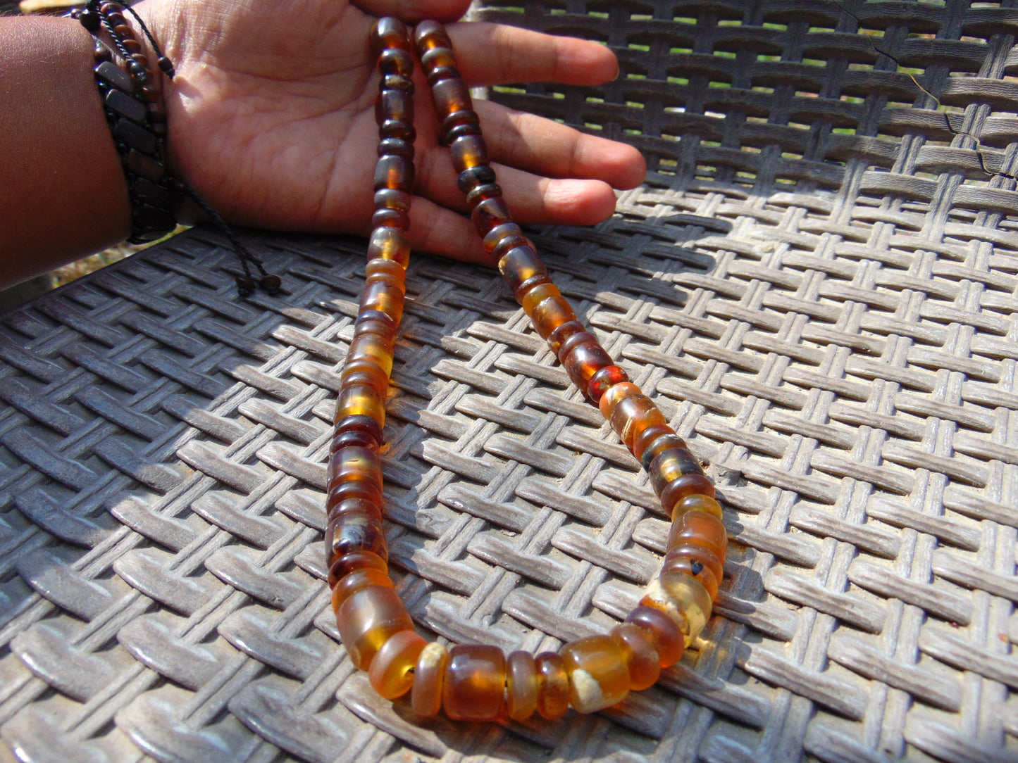 57 gr Small Necklace beads Indonesian Yellow Blue Amber for Healing 26NE52
