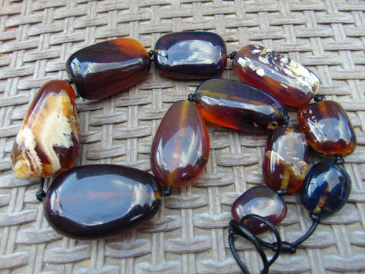 204 gr Small Necklace beads Indonesian White Red Blue Amber for Healing 26NE25