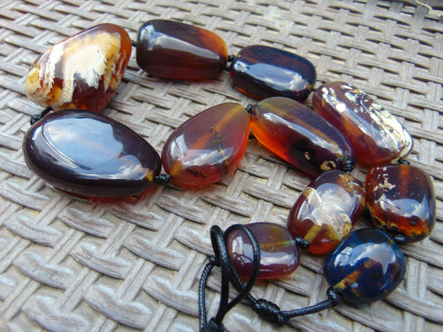 204 gr Small Necklace beads Indonesian White Red Blue Amber for Healing 26NE25