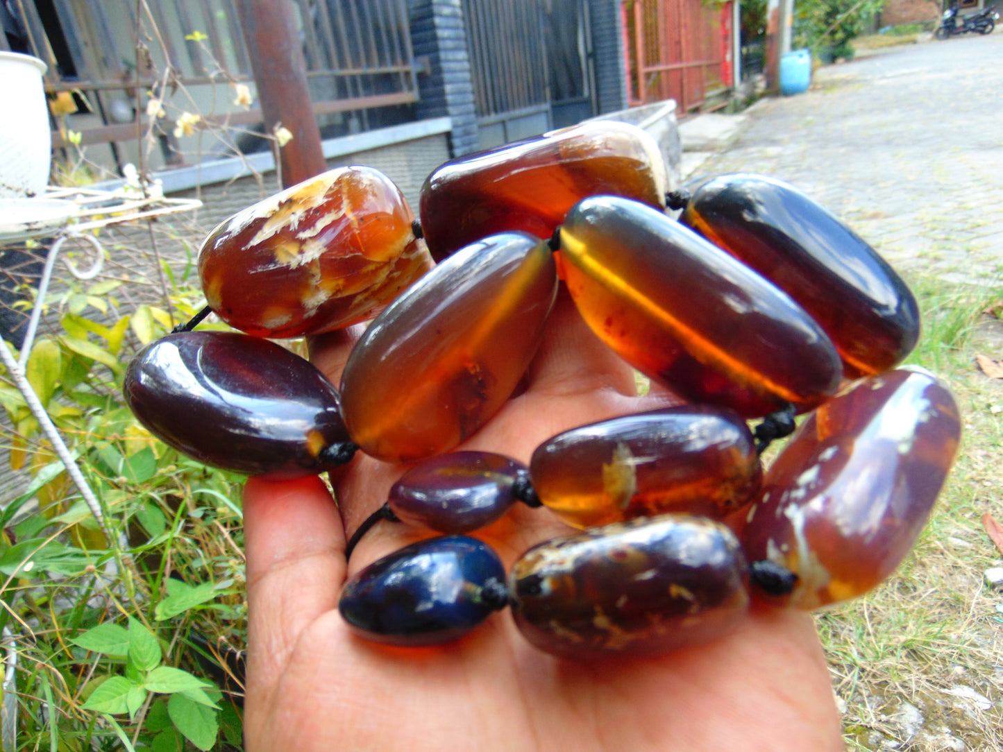 204 gr Small Necklace beads Indonesian White Red Blue Amber for Healing 26NE25