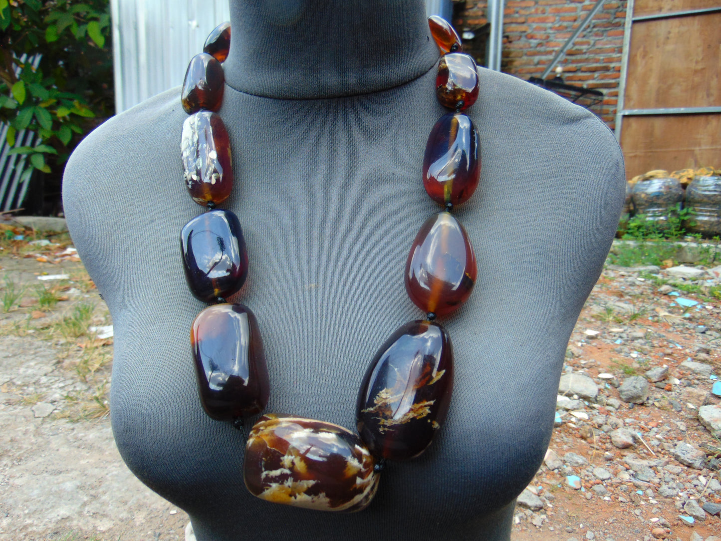 204 gr Small Necklace beads Indonesian White Red Blue Amber for Healing 26NE25