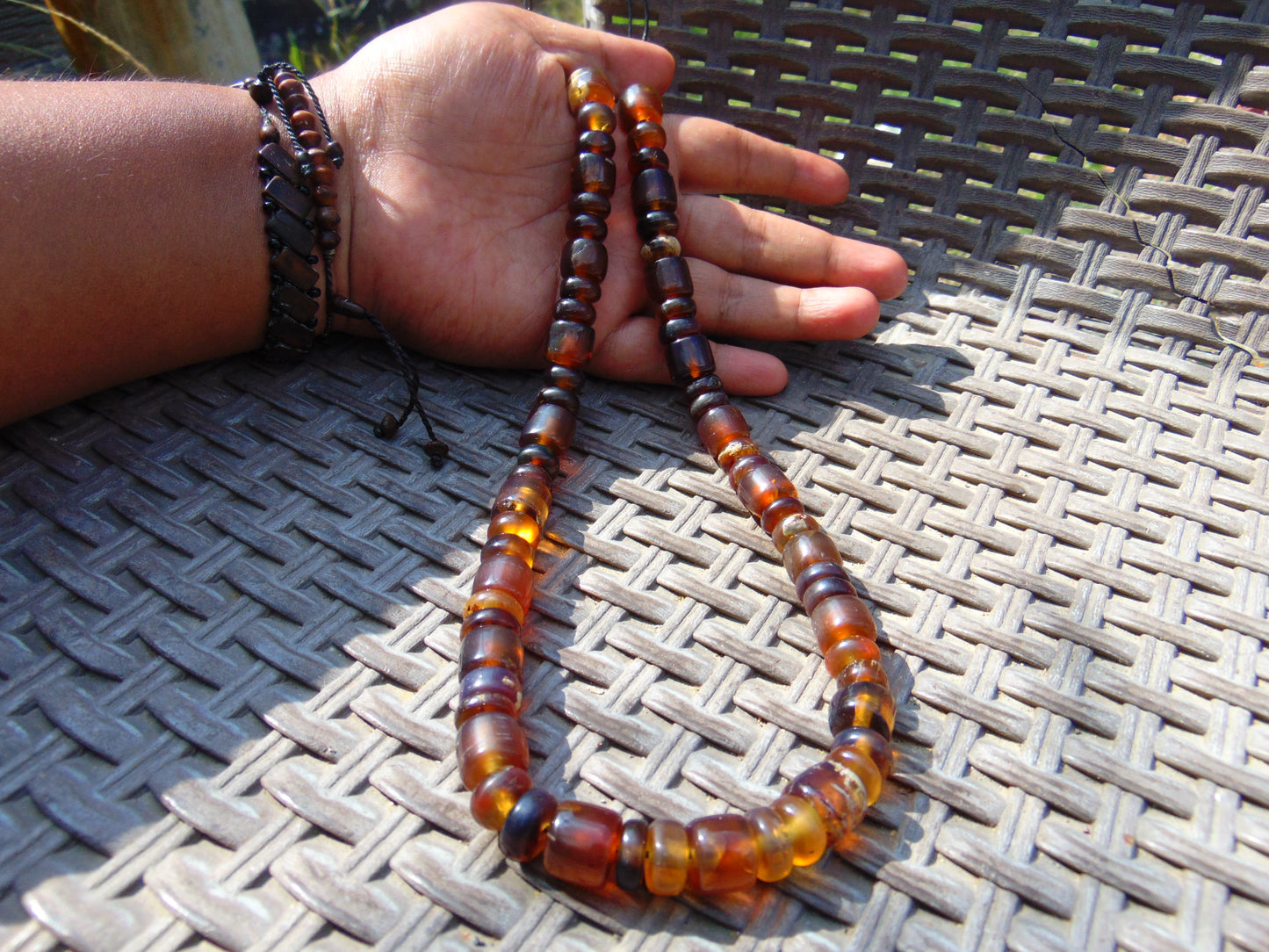 53 gr Small Necklace beads Indonesian Yellow Blue Amber for Healing 26NE44