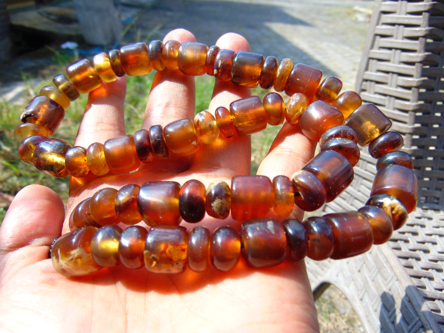 53 gr Small Necklace beads Indonesian Yellow Blue Amber for Healing 26NE44