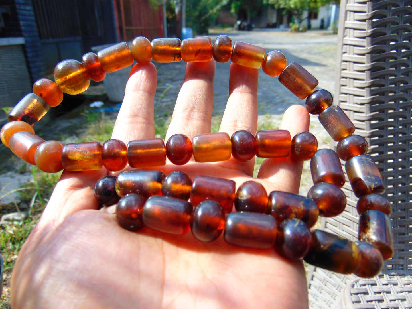 65 gr Small Necklace beads Indonesian Yellow Red Amber for Healing 26NE43