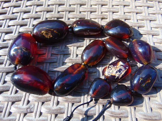 123 gr Small Necklace beads Indonesian Red Blue Amber for Healing 26NE35