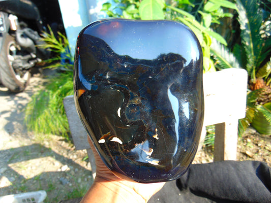 1186 gr full polished 10x6x5 cm Indonesia Black Blue Amber for Healing ML41