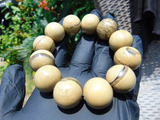 55 gram 12 Beads Mala Bracelet Indonesian Yellow Fragrant Amber 20 mm for Healing F12K1