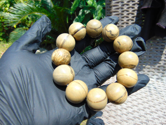 56 gram 12 Beads Mala Bracelet Indonesian Yellow Fragrant Amber 20 mm for Healing F12K2
