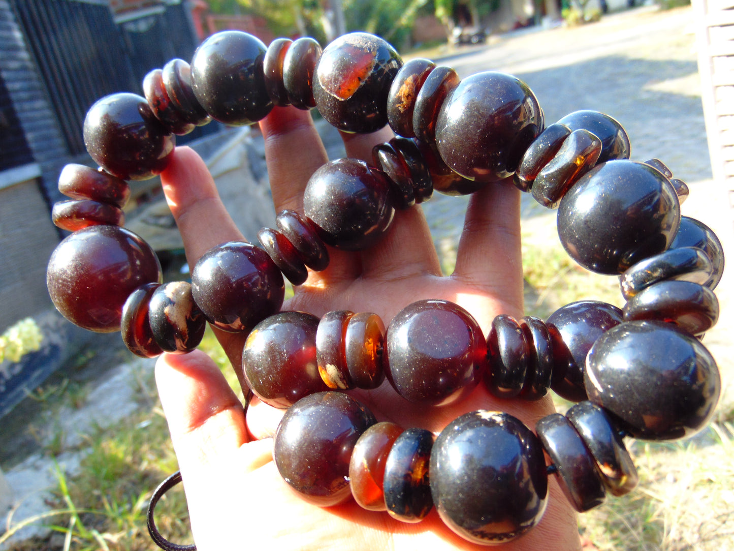 220 gr Small Necklace 49 beads Indonesian Dark Red Amber for Healing 26NE21