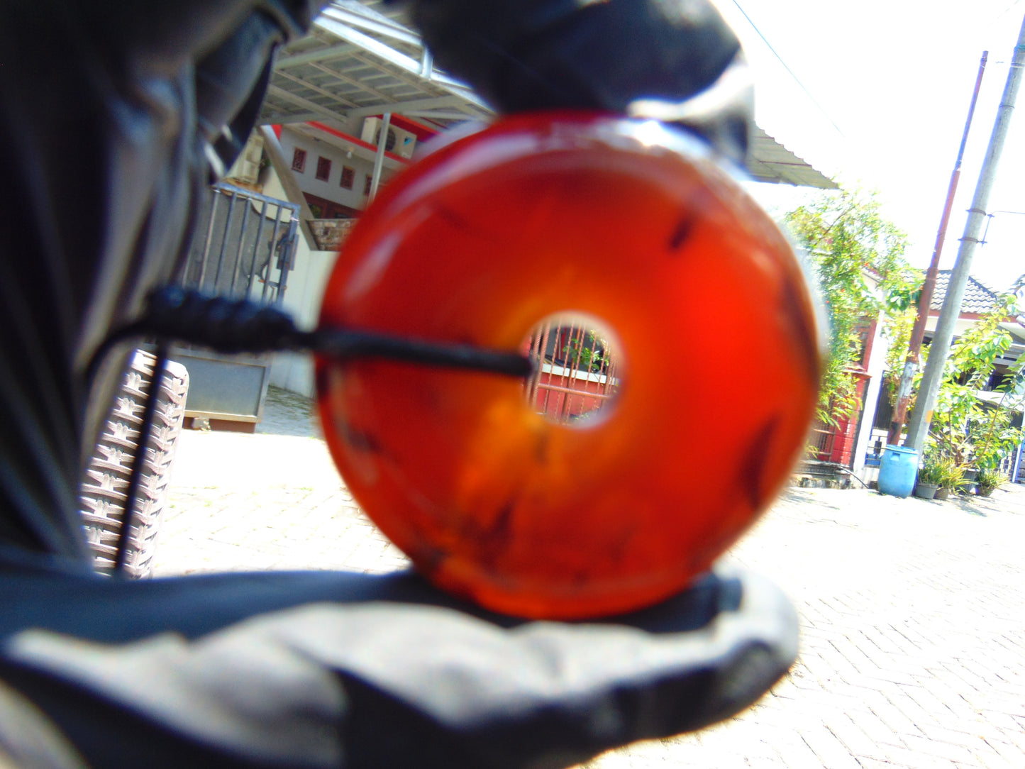 12 gr Donut Pendant Indonesian Blue Red Amber for Healing 25A120