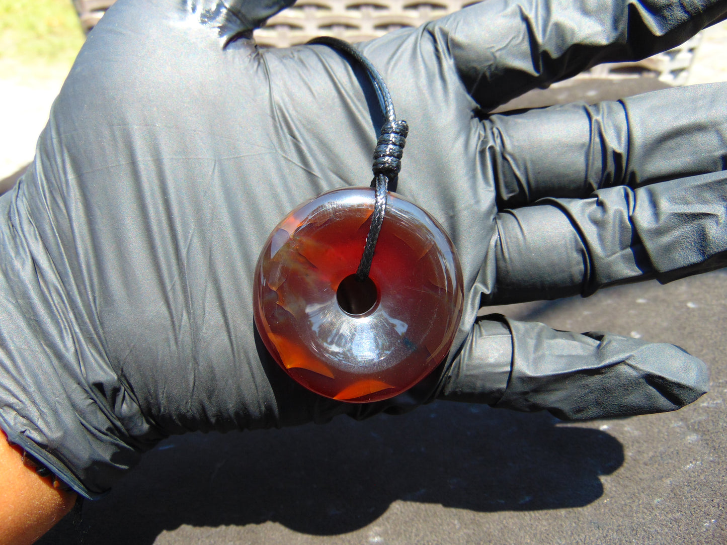12 gr Donut Pendant Indonesian Blue Red Amber for Healing 25A120