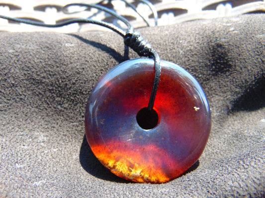 18 gr Donut Pendant Indonesian Blue Red Amber for Healing 25A127