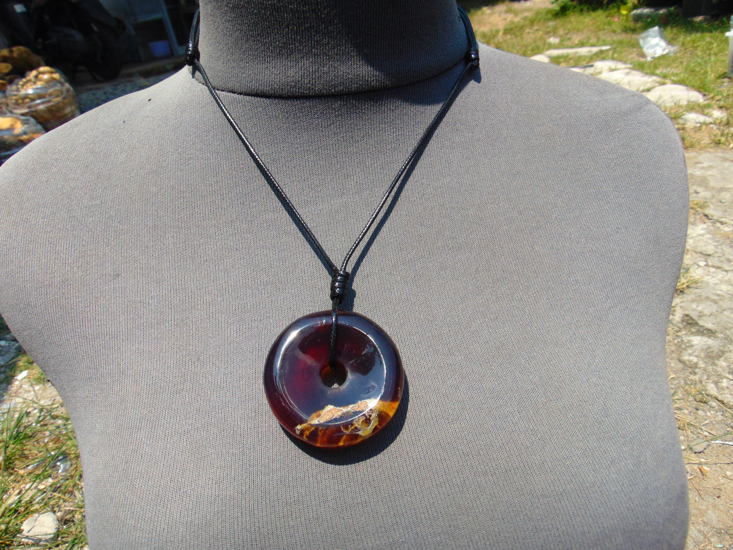 18 gr Donut Pendant Indonesian Blue Red Amber for Healing 25A127