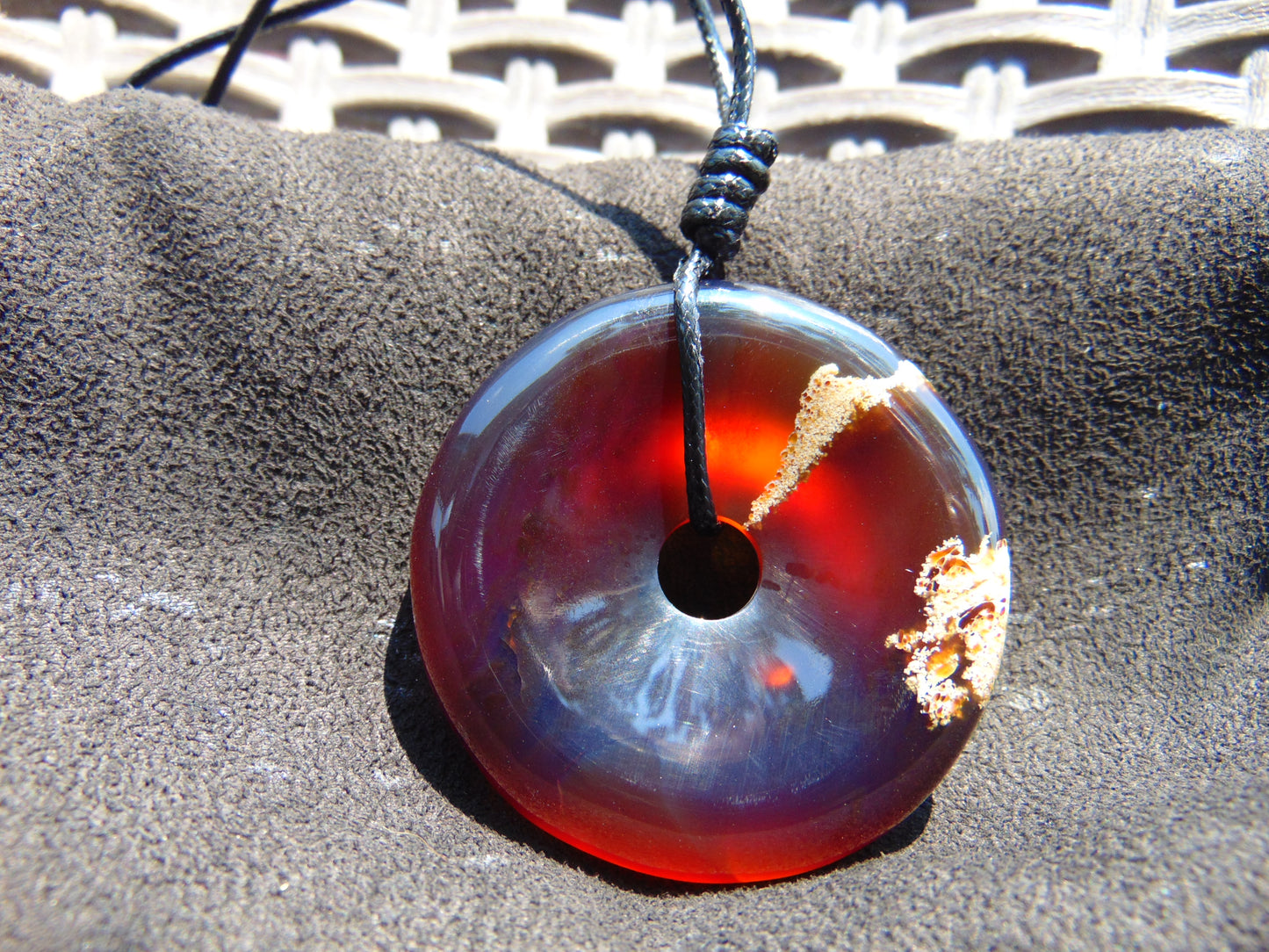 16 gr Donut Pendant Indonesian Blue Red Amber for Healing 25A123