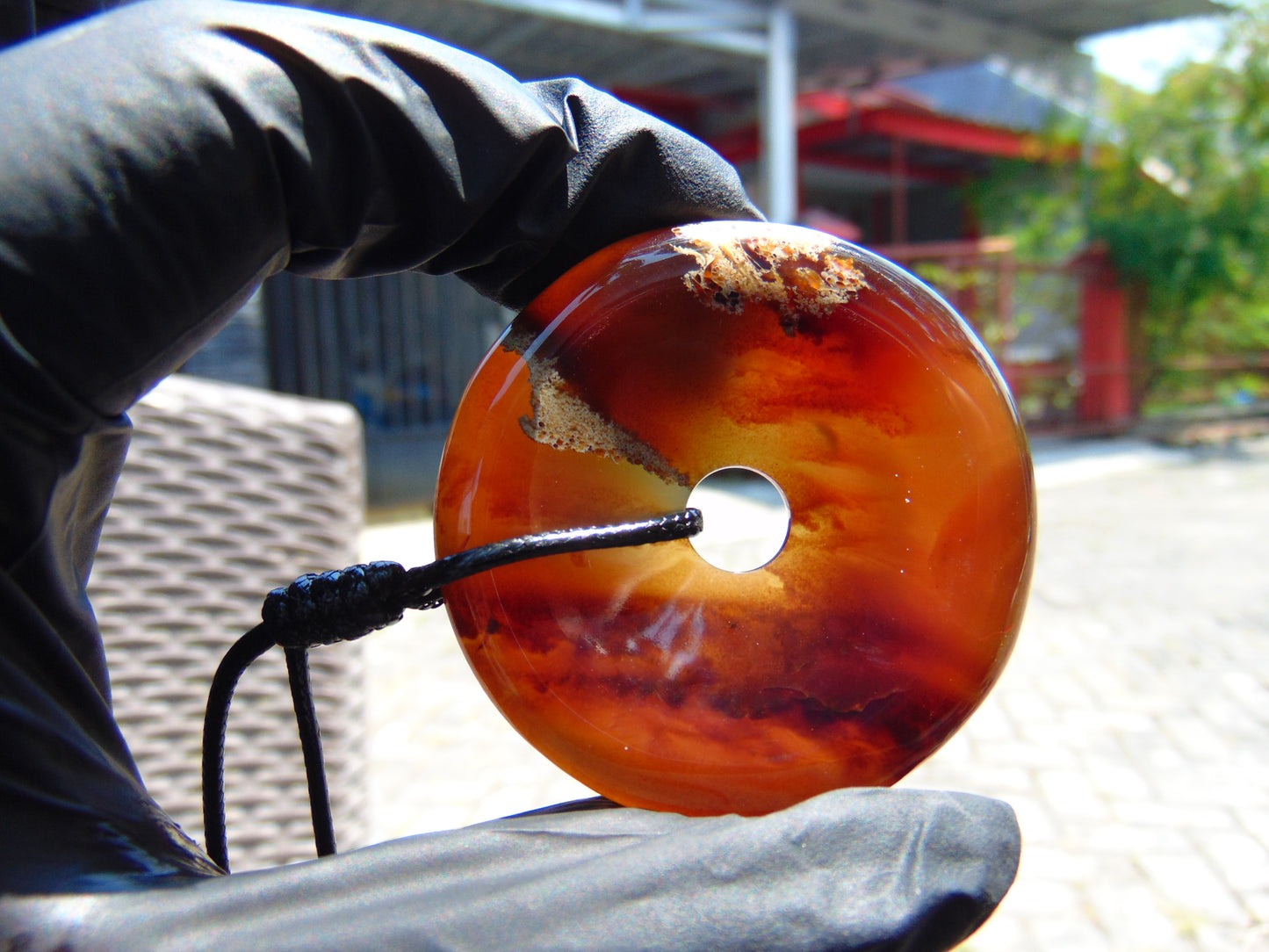 16 gr Donut Pendant Indonesian Blue Red Amber for Healing 25A123