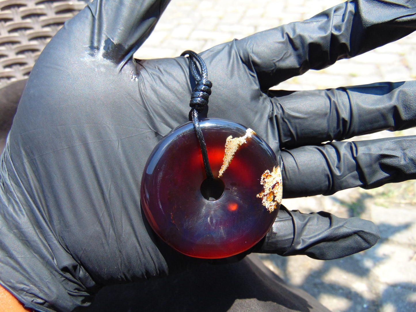16 gr Donut Pendant Indonesian Blue Red Amber for Healing 25A123