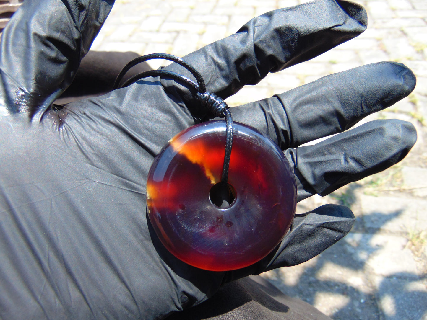 16 gr Donut Pendant Indonesian Blue Red Amber for Healing 25A123