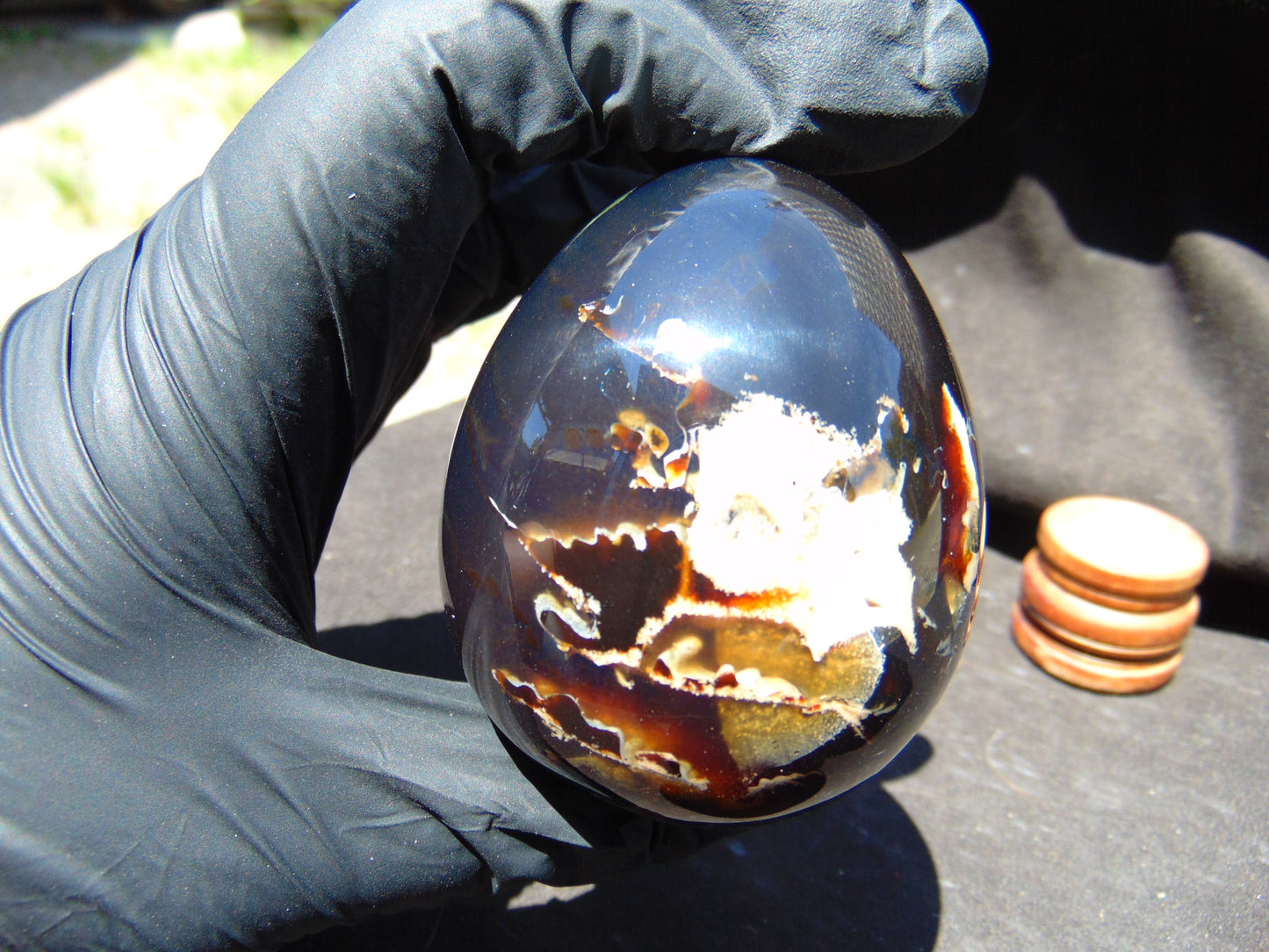 134 gr Shaped Egg 70x59 mm Indonesian Black Blue Amber for Healing TR13