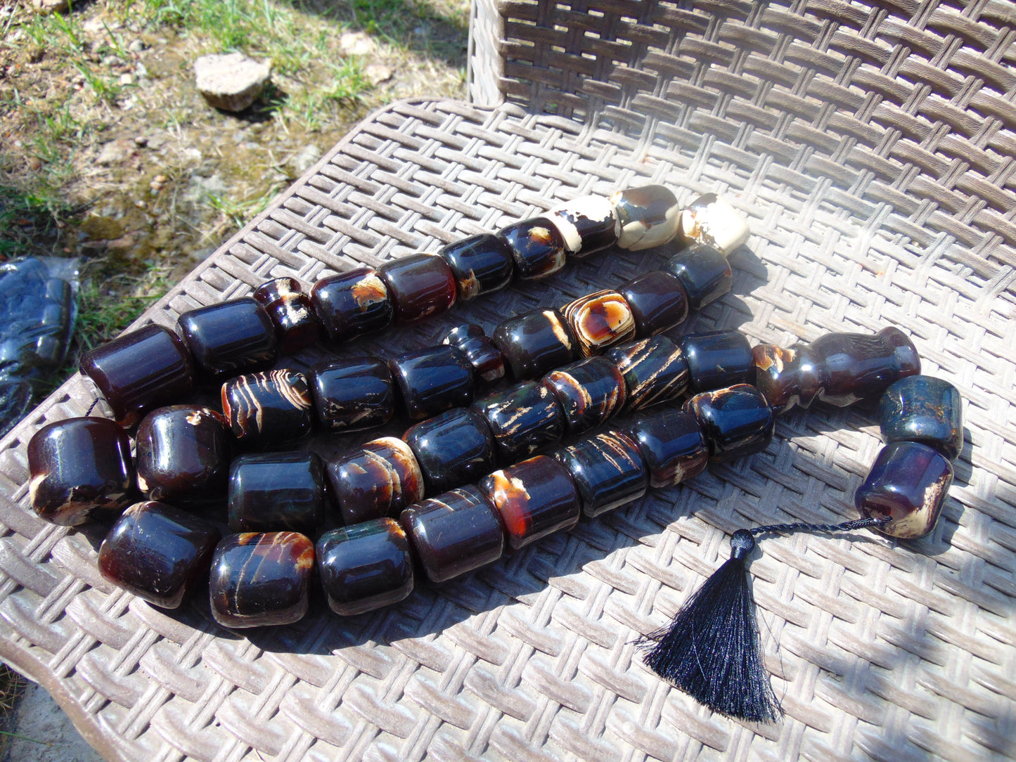 755 gr Komboloi Tasbih Rosary 33+2 Beads 30x25 mm Indonesian dark white Amber for Healing 26TBH2